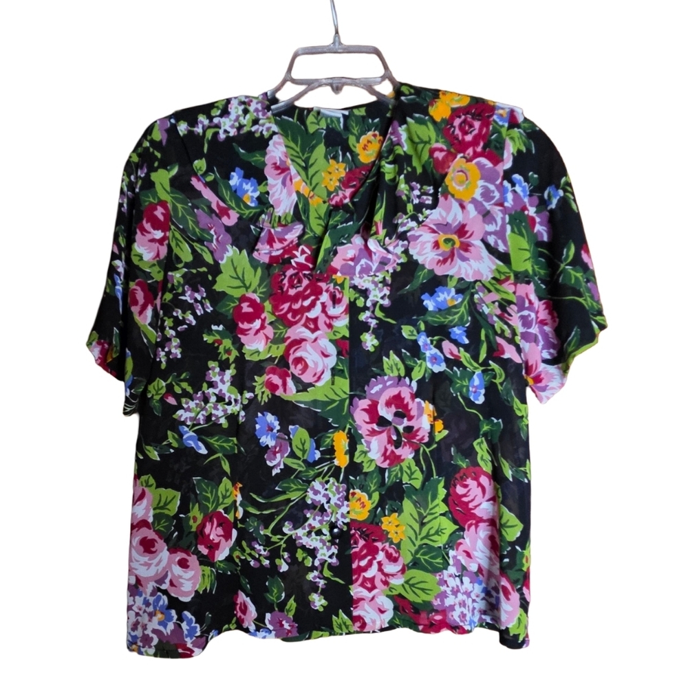 Vintage Nicola Sheer Floral Blouse Womens Size 10 Black Ruffle Collar Top - Picture 4 of 5